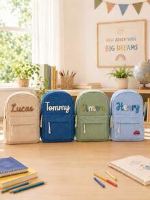 Customized Name Corduroy Backpack, Personalized Holiday Text Custom Bag, Colorful Back To School Student Bag, Unique Student Backpack, Ideal Personalized Gift - Multicolor - View 4