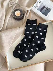 Women's New Autumn/Winter Maillard Color Polka Dot Pattern Minimalist Casual Korean Style Versatile Mid-Calf Socks, All-Season Wear, Women's Long Socks - Multicolor - View 8