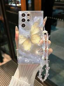 Funda de teléfono transparente minimalista de moda con pintura de mariposa para Android con correa de muñeca adjunta, cubierta protectora gruesa anti-caída compatible con GalaxyS26 S25/S25PLUS/S25 Ultra/A16/A36/A26/A56/A50/A12/A32/A52/A72/A51/A21S/A13/A14/S24/S24PLUS/S24Ultra/S20/S23/S22/A53/S20FE/S21/,Compatible con Xiaomi 11/12Pro/12/12X/13Pro/14Pro/15Pro/X3pro/ Compatible con Redmi 10/9/Note9/12c/Note11pro/Note8Pro/9C/9a/Funda protectora anti-caída para teléfono - Multicolor - Ver 1