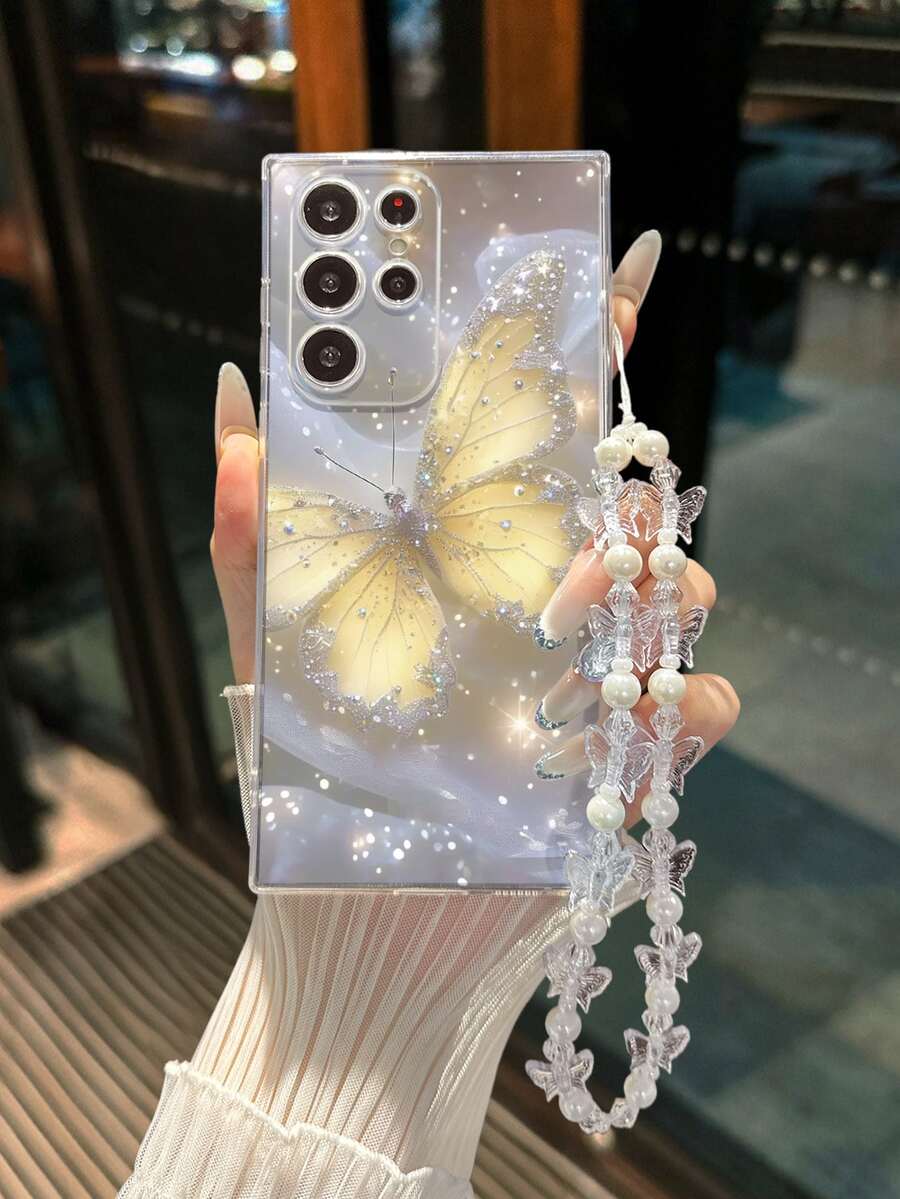 Funda de teléfono transparente minimalista de moda con pintura de mariposa para Android con correa de muñeca adjunta, cubierta protectora gruesa anti-caída compatible con GalaxyS26 S25/S25PLUS/S25 Ultra/A16/A36/A26/A56/A50/A12/A32/A52/A72/A51/A21S/A13/A14/S24/S24PLUS/S24Ultra/S20/S23/S22/A53/S20FE/S21/,Compatible con Xiaomi 11/12Pro/12/12X/13Pro/14Pro/15Pro/X3pro/ Compatible con Redmi 10/9/Note9/12c/Note11pro/Note8Pro/9C/9a/Funda protectora anti-caída para teléfono - Multicolor - Ver 1