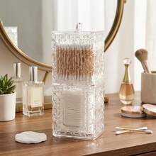 Dispensador y soporte 2 en 1 para bastoncillos de algodón, caja de almacenamiento para almohadillas de limpieza, dispensador de almohadillas de algodón, organizador de almohadillas de algodón cuadradas y redondas, contenedor de almacenamiento para encimera - Multicolor - Ver 7