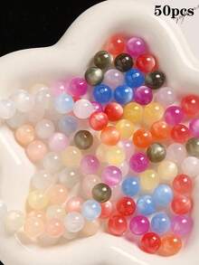 50顆 8mm/10mm/12mm 彩虹變色UV貓眼樹脂圓珠 DIY手鍊項鍊裝飾珠配件 - 光變貓眼珠 - 查看 16
