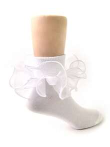 1 Pair Girls' Ruffle Trim Short Socks, Princess Dance Socks - Multicolor - View 3