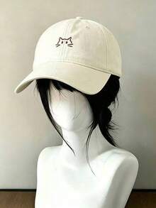 1pc Minimalist Line Cat Embroidery Baseball Cap, Soft And Comfortable Washed Cotton Fabric, Multiple Colors Available. Adjustable Brim, Curved Visor To Flatter Face Shape, Daily Sun Protection, Casual Versatile All-Match Baseball Cap - Multicolor - View 12