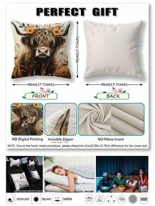 2pcs,Scottish Highland Cow Pillow Case,Home Decor,Gift,Polyester Material,Hidden Zipper,No Filling,Suitable For Home Decor,Living Room Decor,Pillow Case,Cushion Cover,Sofa Decorative Cushion,Pillow Cover,Lumbar Pillow Case,Soft Cushion - Multicolor - View 4