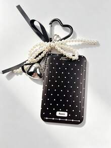 1 Set Polka Dot Pattern Fashion Personalized Push-Pull Card Clip, Polka Dot Print Keychain Pendant Bag Charm, Student ID/Transit Card Holder, Suitable For Office Workers And Students - Rectangle - View 19
