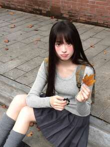 YCYC Autumn/Winter Classic Versatile Elegant Solid Color Long Sleeve Pullover Top - Grey - View 4