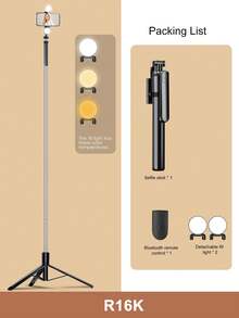 Latest 170cm/66.9in Bluetooth Remote Control Selfie Stick & Phone Holder, Suitable For Video Shooting, Life Recording, Extendable, 360° Rotation, Anti-Shake, Foldable Portable Tripod Monopod For Summer Vacation, Travel, Outdoor Activities, Live Streaming And More - Black - View 11