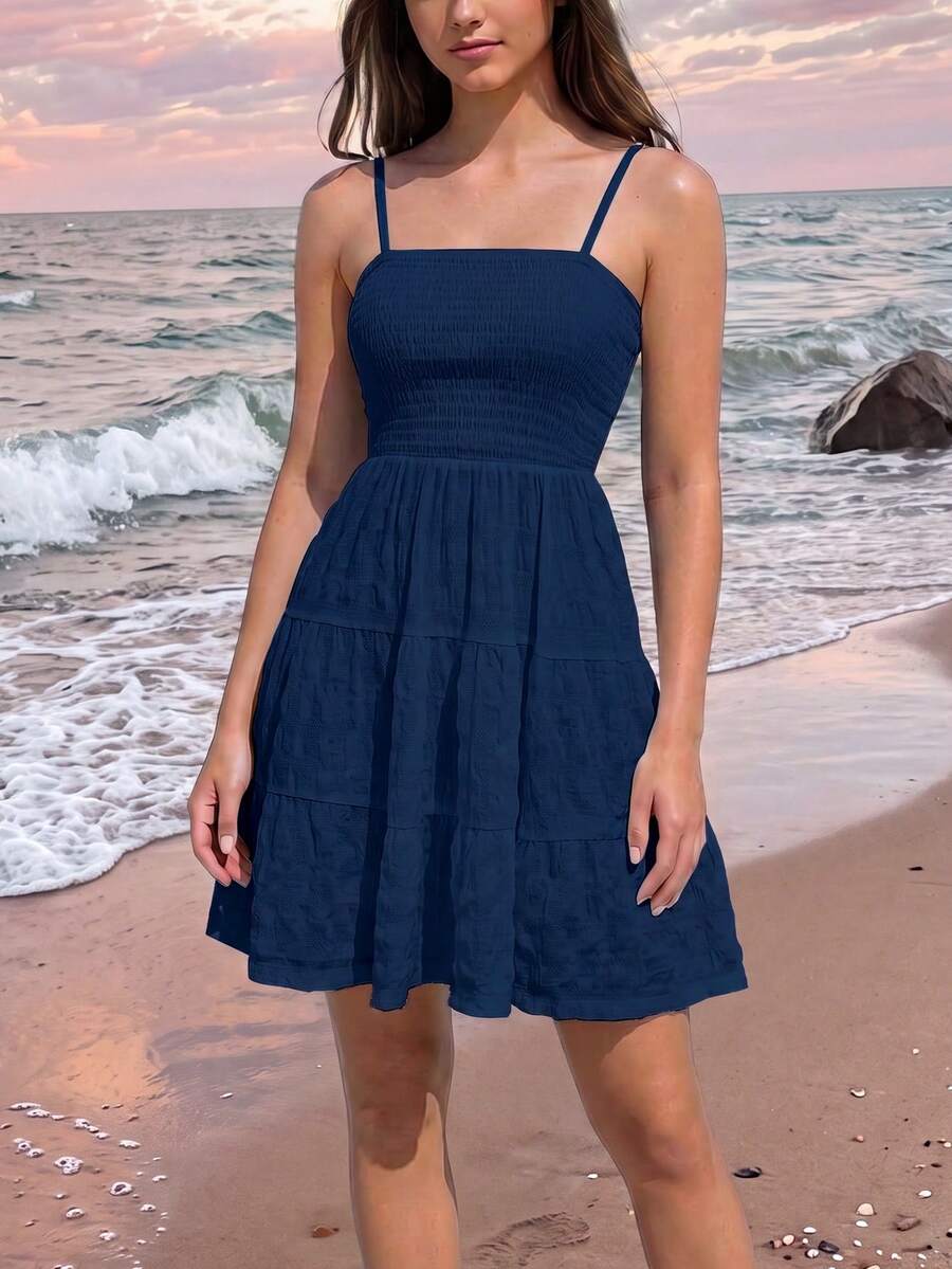 Vestido casual ajustable de unicolor para adolescentes (YY823) - Azul Marino - Ver 1