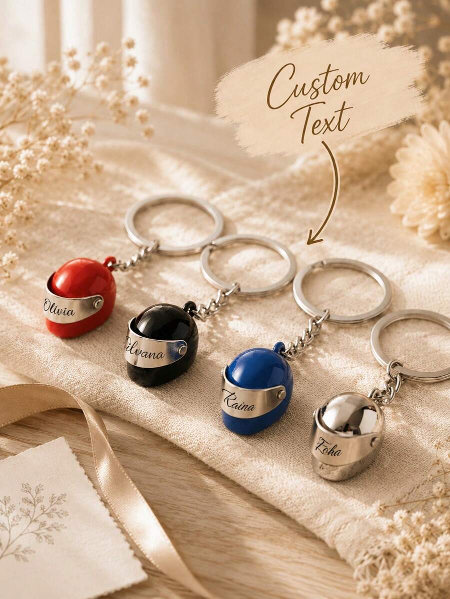 Custom Motorcycle Helmet Keychain-Personalizable With Initials; A Special Gift For Motorcycle Enthusiasts Or A Gift For A Dad Who Rides. - New Helmet Keychain - View 1