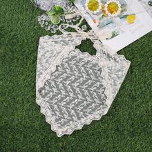 1件法式花卉刺繡蕾絲三角巾，多用途蕾絲飾邊頭巾，適合夏季外出 - 白色 - 查看 7