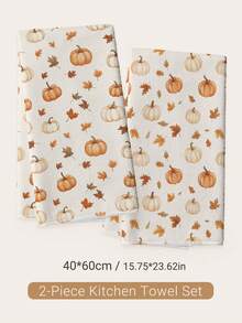 2pcs Autumn Minimalist Maple Leaf & Pumpkin Pattern Kitchen Towels, Soft Polyester Dish Cloths, Suitable For Kitchen Decor, Kitchen Cleaning, Holiday Party Decoration, Kitchen & Bathroom Supplies, Home Essentials, Home Decor, Housewarming Gift - Multicolor - View 9