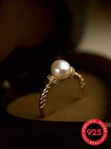 925 Sterling Silver Twisted Open Adjustable Ring For Women, Luxury Style - Gold - View 3