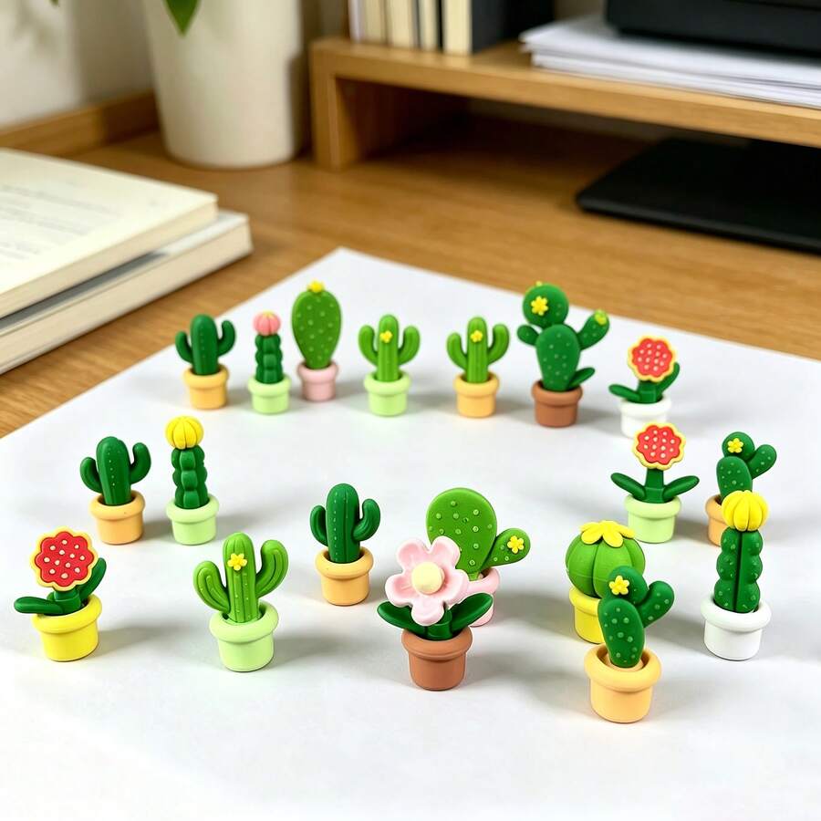 4pcs Random 3D Potted Plant Miniature Models, Made Of High-Purity Building Blocks, High-Quality Realistic Succulent Plant Decorations, Surface Maintenance Building Blocks, Suitable For Office Diaries And Planning Supplies - Multicolor - View 1