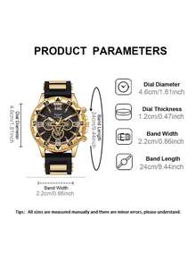 4pcs Men's Luxury Gold Watch Jewelry Set Quartz Watch Cuban Chain Bracelet Cross Pendant Necklace Ring Hip Hop Gold Plated,Suitable For Daily Wear - Black - View 3