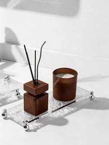 1 pieza Soporte de almacenamiento para cepillo de dientes con espejo con diseño de piedra y bola de madera, estilo francés minimalista, bandeja acrílica para maquillaje para el baño - Blanco - Ver 1