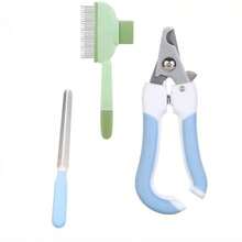 Kit de aseo para mascotas de 3 piezas que incluye cepillo cardador autolimpiante, cortauñas y lima de uñas, peine profesional para quitar pelo de mascotas y herramientas para recortar patas para perros, gatos y mascotas pequeñas, suministros de aseo en el hogar, mango antideslizante, hoja de acero inoxidable afilada - Ver 2