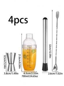 1件/4件裝調酒工具組，不鏽鋼調酒攪拌匙、雙頭攪拌器、刻度搖酒杯、奶茶搖搖杯、不鏽鋼碎冰器，果汁吧調酒師配件，適用於餐廳、飲料店與酒吧 - 彩色 - 查看 13