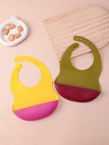 2PCS Baby Silicone Bib Set Soft Baby Feeding Bib Reusable Adjustable Food Catcher For Infant Daily Meal Use Baby Tableware Accessories - Multicolor - View 21