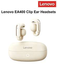 Lenovo EA400 Clip-On Bluetooth Earbuds, Long Battery Life, ENC Clear Calls, Wireless Music Earphones - Moon Rock White - View 1