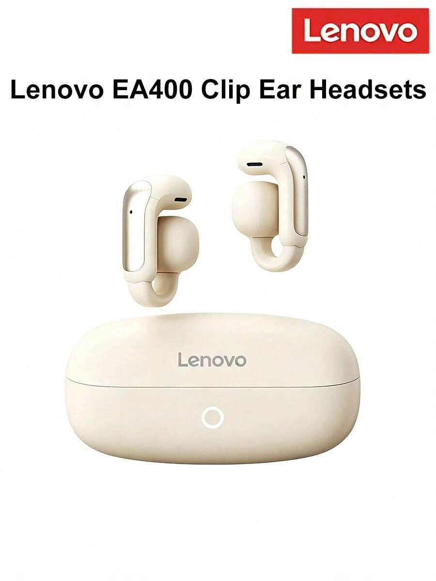 Lenovo EA400 Clip-On Bluetooth Earbuds, Long Battery Life, ENC Clear Calls, Wireless Music Earphones - Moon Rock White - View 1
