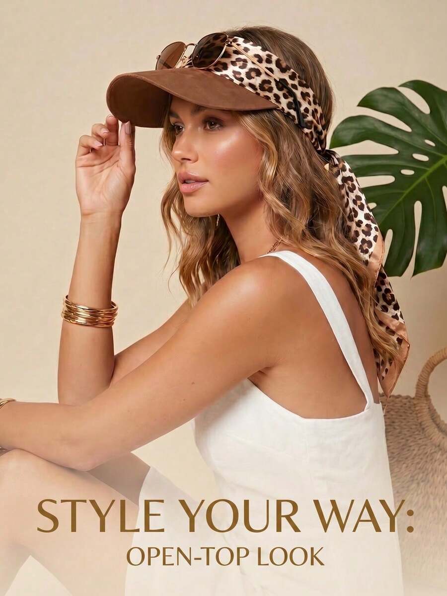 1pc Women's Bohemian Leopard/Paisley Print Satin Headscarf Hat, Silky Triangular Brim Sun Hat, Summer Sun Protection Headscarf, Suitable For Summer - Multicolor - View 1