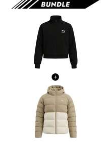 [حزمة] جاكيت PUMA PATCH T7 الرياضي DK + جاكيت JR Mono مبطن للنساء باللون الأبيض الألبيني - أسود + كاكي - مشاهدة 1