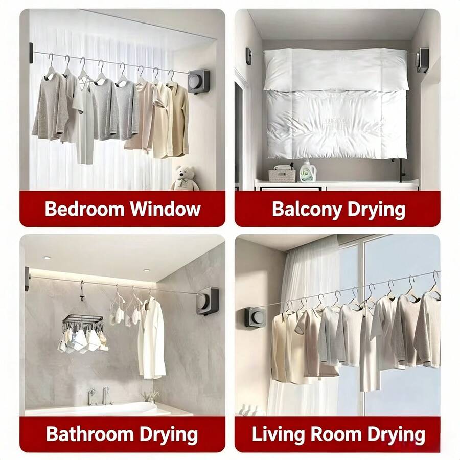 Jemuran Persegi Tak Terlihat, Alat Ajaib untuk Mengeringkan Pakaian di Balkon dan Kamar Mandi. Tidak Perlu Pengeboran, Rak Jemuran Dalam Ruangan dari Kawat Baja yang Dapat Ditarik, Jemuran Pakaian