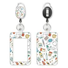 1pc-Medical Pattern Retractable Badge Reel With ID Card Holder, Carabiner Clip Nurse Work Name Tag Holder, Gift For Nurse Doctor Medical Student - Rectangle - View 7