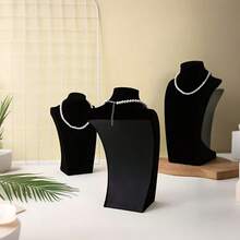 1pc Model Necklace Display Stand, Velvet Mannequin Necklace Jewelry Pendant Hanging Rack, Window Jewelry Exhibition Prop, Back To School Jewelry Display Rack, With Drawer Box, Suitable For Storing Earrings, Necklaces And Jewelry, Equipped With Wooden Base, Desktop Storage Box And Multi-Functional Hanging Storage Rack - Black - View 4