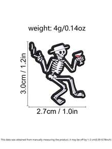 American Party Dancing Skeleton Cocktail Enamel Pin Vintage Hat Dark Punk Cartoon Brooch Jacket Decor Badge - Black and White - View 3