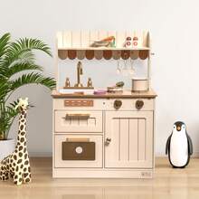 Robud Large Wooden Play Kitchen For Toddlers 3+ - Realistic Cooking Set With Vintage Design, Interactive Sink, Oven, Burners And Storage - Baby Pink - View 3