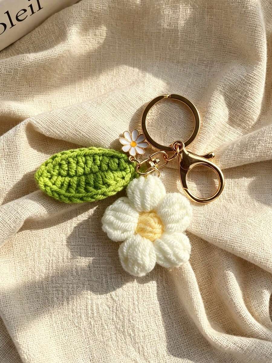 1pc Women's Floral Knitted Keychain, Fashionable Cute Versatile Pure Key Ring, Suitable For Commuting, Work, Travel, Party, Car Key, House Key, Prevent Loss, Wear And Use, Valentine's Day Gift For Girlfriend, Women's Gift - Multicolor - View 1