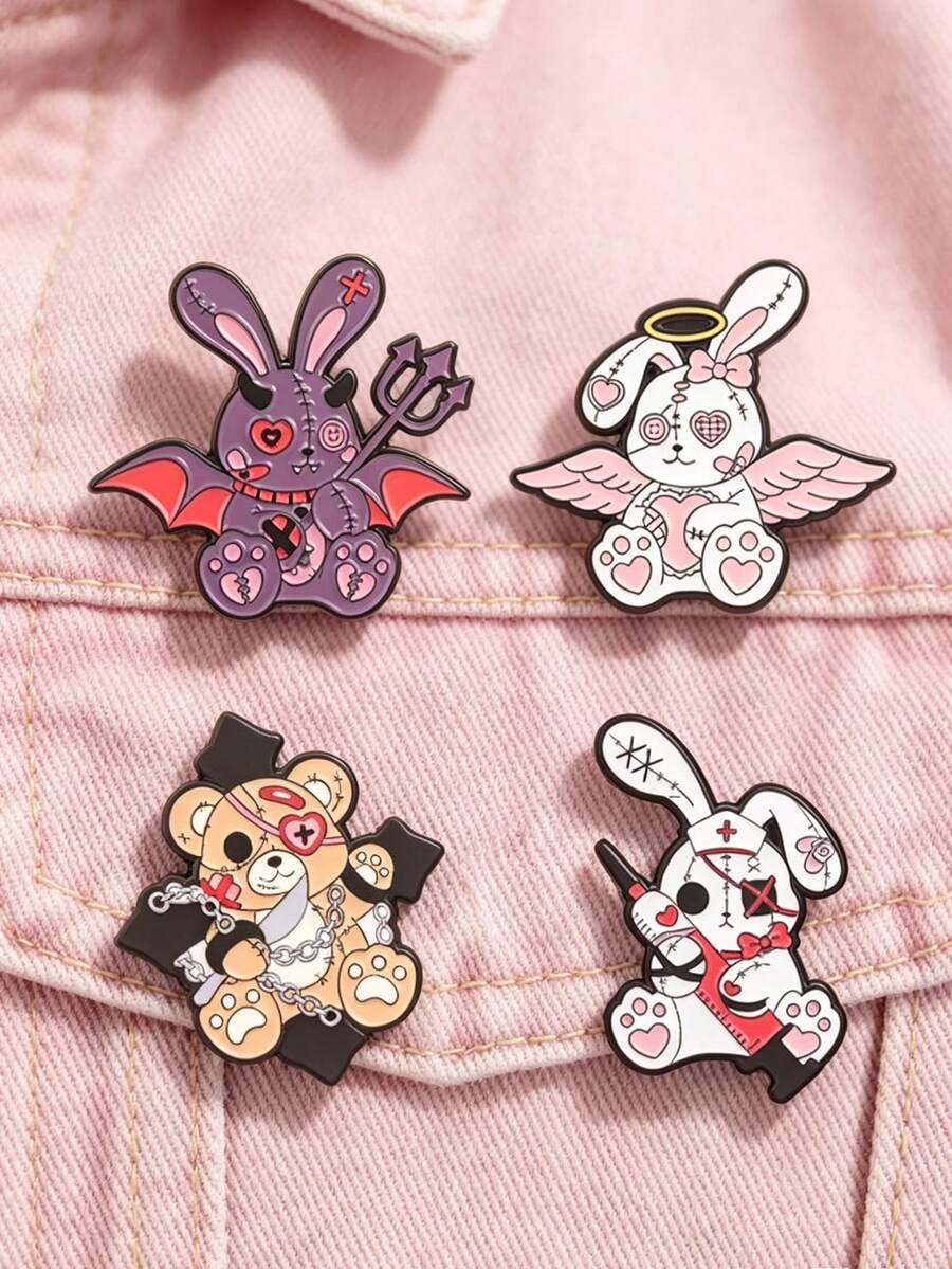 1件/組 暗黑時尚金屬琺瑯胸針 天使/惡魔刺繡徽章 Y2K卡通徽章 送給朋友的最佳禮物 - 彩色 - 查看 1