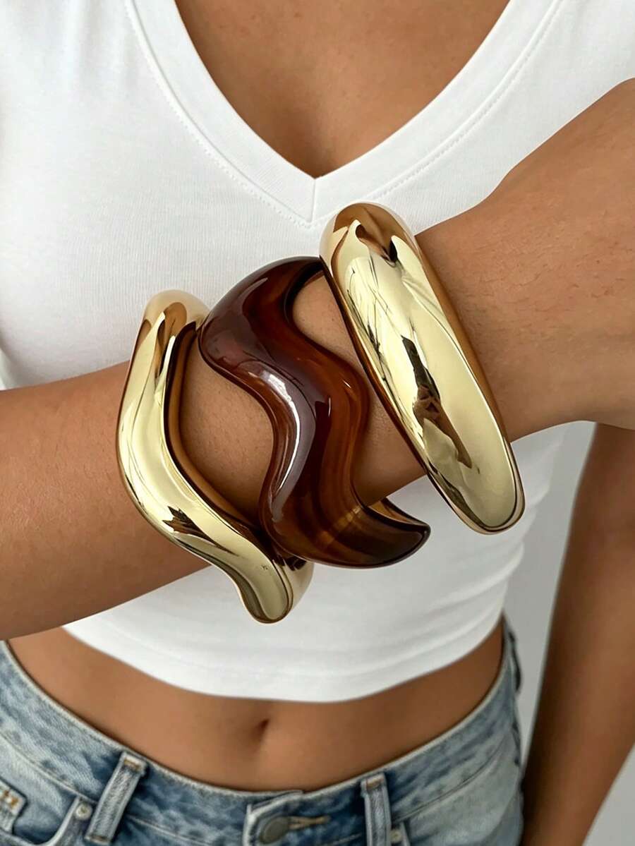 3pcs/1pc Vintage Elegant Bohemian Casual Acrylic Open Bangle Bracelets, Suitable For Women's Daily, Party, Vacation Wear, Holiday Gift, Stackable - Multicolor - View 1