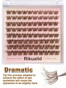 Rikuaild 80片棕色蓬松假睫毛，D型卷翘，滋润保湿，精致交叉仿貂毛睫毛，自然纤长睫毛簇，单根睫毛 - D - 查看 2