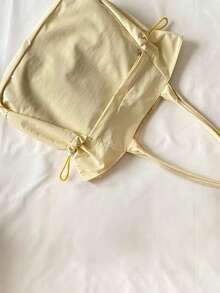 1pc Fashionable Casual Reversible Nylon Drawstring Transparent Badge Decor Large Capacity Shoulder Bag, Suitable For Daily, Commuting, Party, Holiday Gift For Women - Multicolor - View 10
