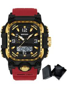SANDA. SANDA Luxury Brand Dual Display Men's Watch Luminous Waterproof TPU Soft Strap Large Dial Chronograph Calendar Sports Wristwatch - one-size - View 18