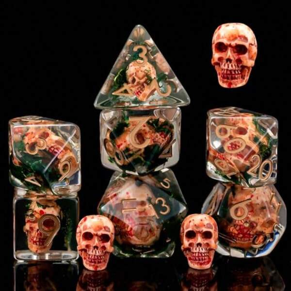 Resin Skull Dice Set, D&D Polyhedral Dice, MTG Role Playing Games D And D Dice 7pc D20 D12 D10 D8 D6 D4