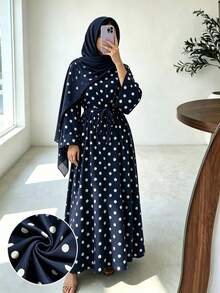 1pc Women's Polka Dot Dress, Wide Sleeves, Self-Tie Waist, Flowy French Style, Casual Commute Dress - Multicolor - View 2