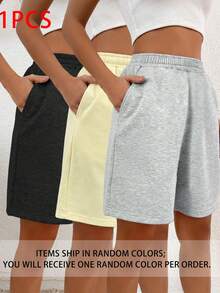1pc Girls' Teen Comfortable Loose Random Color Casual 5-Point Shorts, Suitable For Spring, Summer, Autumn - Multicolor - View 1