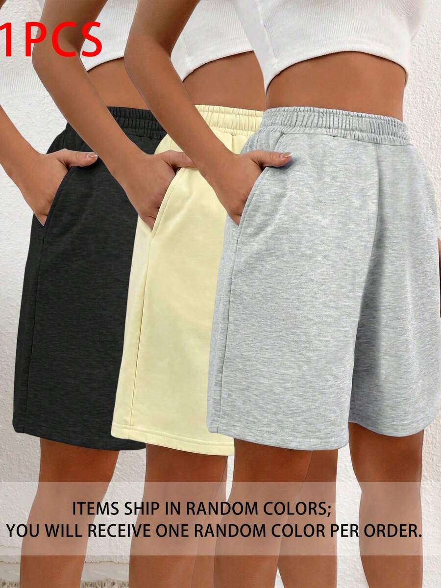1pc Girls' Teen Comfortable Loose Random Color Casual 5-Point Shorts, Suitable For Spring, Summer, Autumn - Multicolor - View 1