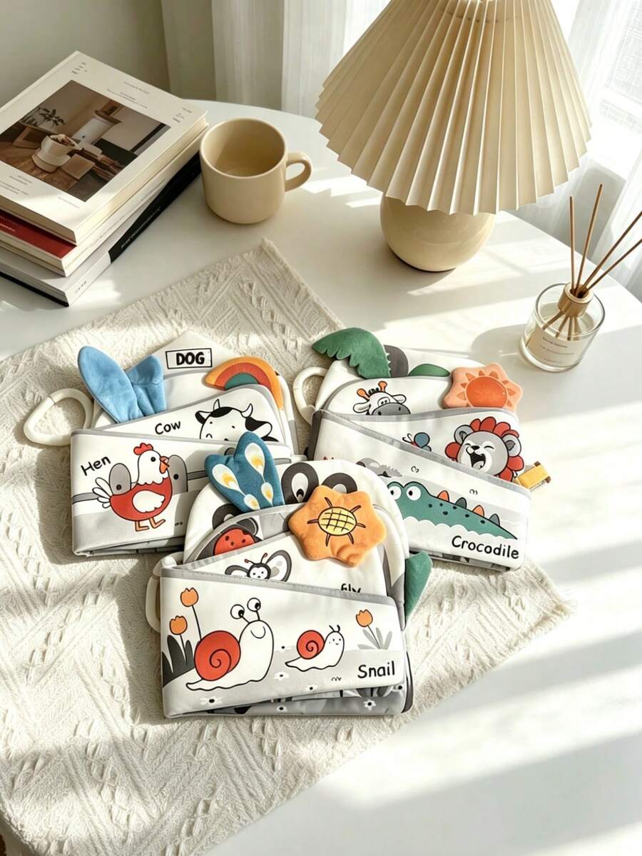 1pc Baby Cloth Book For Boys And Girls, Untearable Multi-Sensory 3D Animal Tail Soft Book With Crinkle Paper, Squeaker And Rattle, Interactive Sensory Toy, Crocodile Chick Snail Animal Cognition Cloth Book, Suitable As Newborn Baby Gift