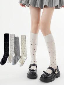 2 Pairs Women's Calf Socks, Polka Dot Preppy Style Slimming High Tube Socks, Match With Skirts, Versatile Styling - Multicolor - View 1