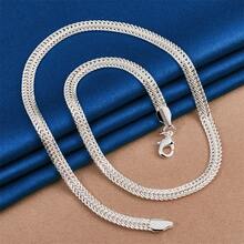 1pc 925 Sterling Silver Plated 6MM Classic Chain Necklace For Men And Women, Fashionable Hip Hop Party Gift Accessory - Silver - View 5