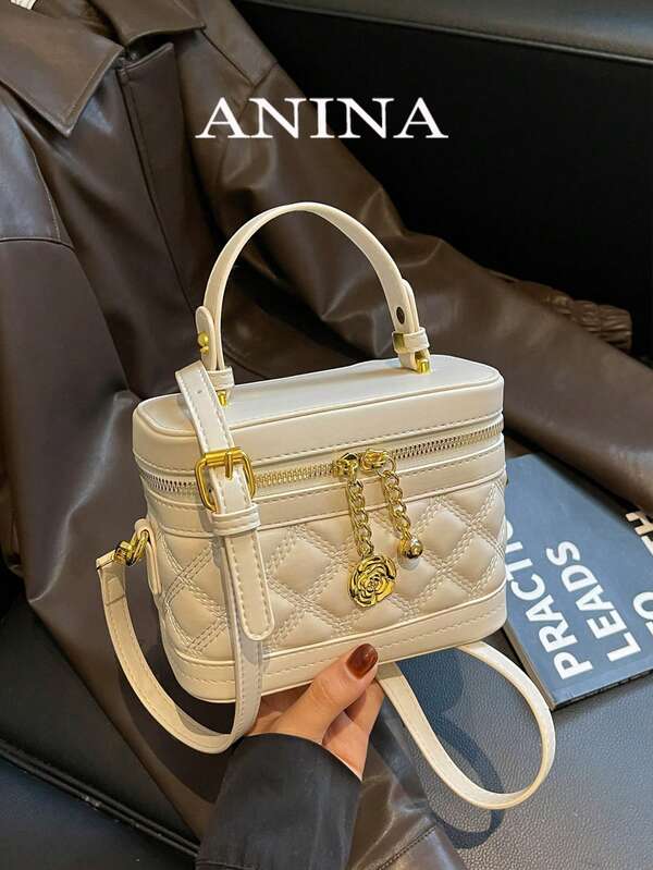Quilted Embroidered Fashion Shaped Box Handbag Rhombus Chain Bag Women's Bag Minimalist Crossbody Bag Shoulder Bag 2026 New Style