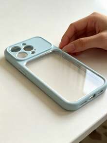 Minimalist Luxury Solid Color Transparent Fashion Phone Case, Colorful Solid Color Frame, Suitable For IPhone17 17Pro 17Promax 16 16Promax 15 14 13 And Other Models, Minimalist Anti-Drop Full Coverage Transparent Feel Colorful Phone Case, Spring Birthday Gift, Party Celebration Item. - Blue - View 4