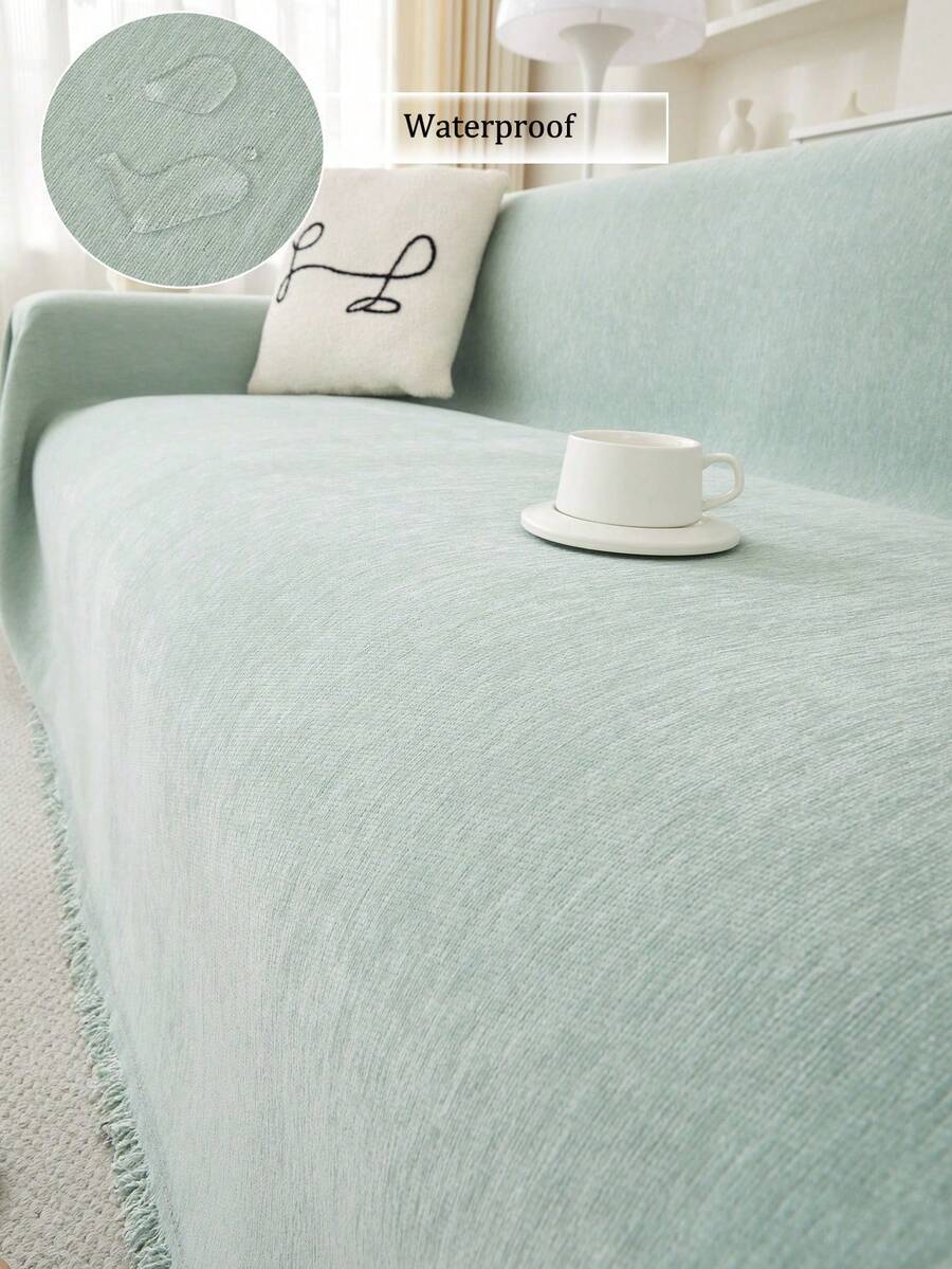 1pc Solid Color Pet Waterproof Sofa Cover, Anti-Scratch Sofa Slipcover, All Season Sofa Protector, Furniture Cover Towel For Bedroom, Office, Living Room, Home Decor - Green - View 1