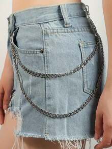 1 Piece Of Women's Metal Double-Layer Waist Chain Personalized Versatile Pants Chain Jeans Hip-Hop Punk Style Waist Accessory Suitable For Daily Use - Silver - View 5