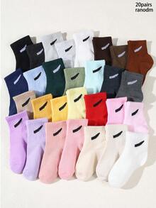 20 pares/set Calcetines elásticos de media caña de colores de caramelo surtidos para niños/niñas, primavera/verano - Multicolor - Ver 8